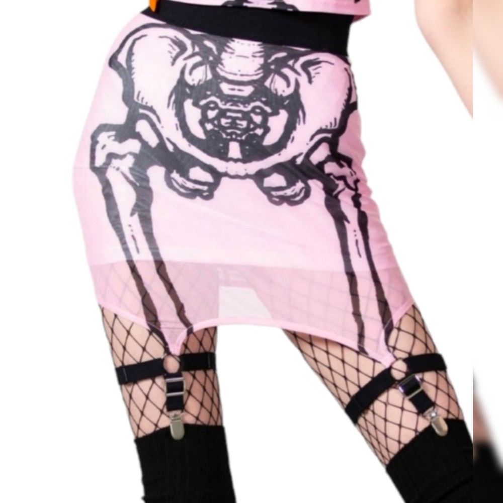 NWT Killstar x Avril Lavigne Pink Skeleton Garter Skirt